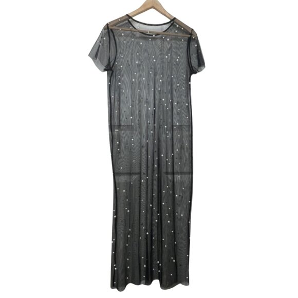 UNBRANDED | Women's Black Sheer Pearl Studded Sheer Dress | Size S - Picture 6 of 9